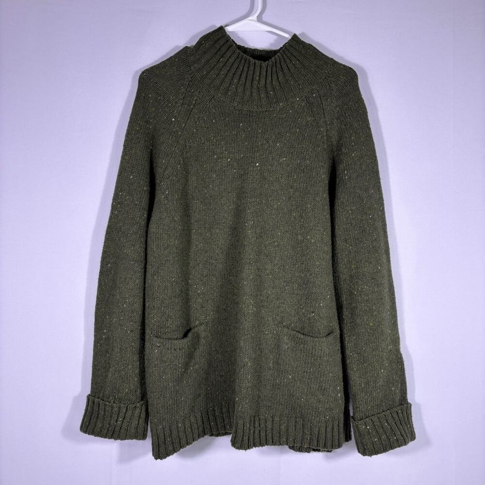 J. Jill Forest Green Mock Turtleneck Sweater Front Pockets Size Medium B8